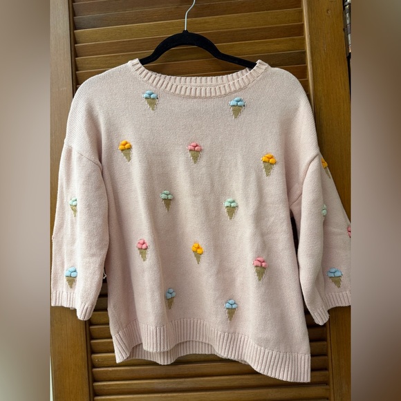 LOFT Pastel Ice Cream Embroidered Sweater | XS | Pink - Picture 2 of 4